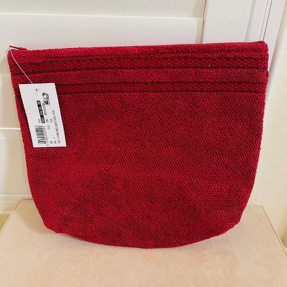 Frette Towel Cosmetic Bag Makeup Travel Pouch LG Burgundy Red 100%Cotton 12"x10"